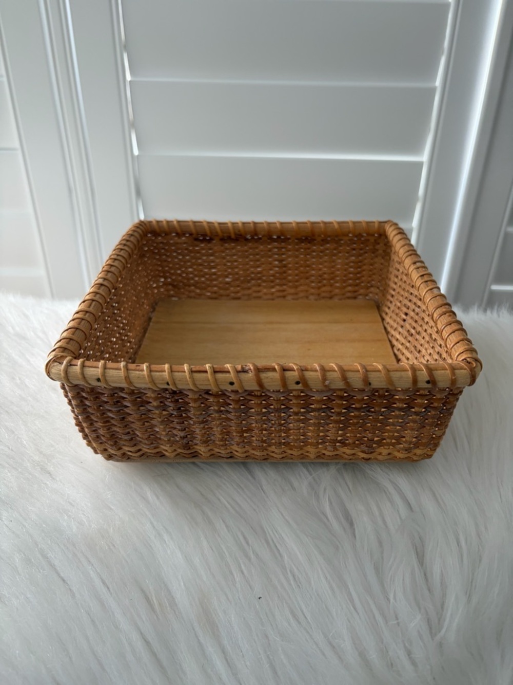 Vintage Nantucket Woven Rattan Square Storage Basket or napkin basket